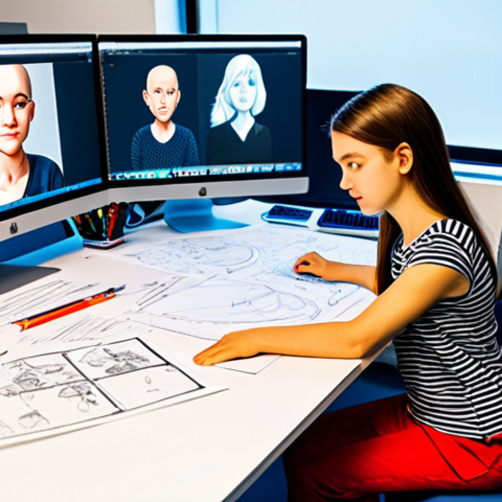 **
"Animators meticulously crafting Sophie Ruby characters, designing models, detailing movements, working at computers with passion, surrounded by sketches, in a vibrant studio, fully clothed, appropriate attire, safe for work, perfect anatomy, natural proportions, professional, family-friendly."
**